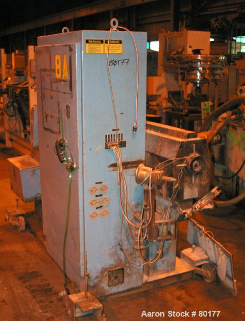 USED: Killian 2.5" extruder, model KN-250. 24:1 L/D ratio, 4 zone, electrically heated, air cooled barrel, 4" x 3" feed throat with hopper, 43" center line, approximate 40 hp drive, Koellmann gear 13...