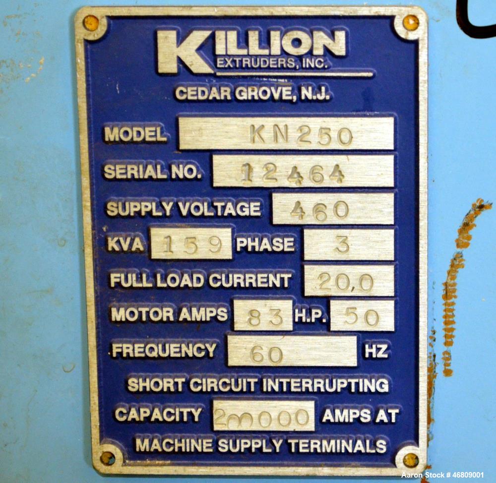 Used Killion 2.5” Single Screw Extruder, Model KN250.