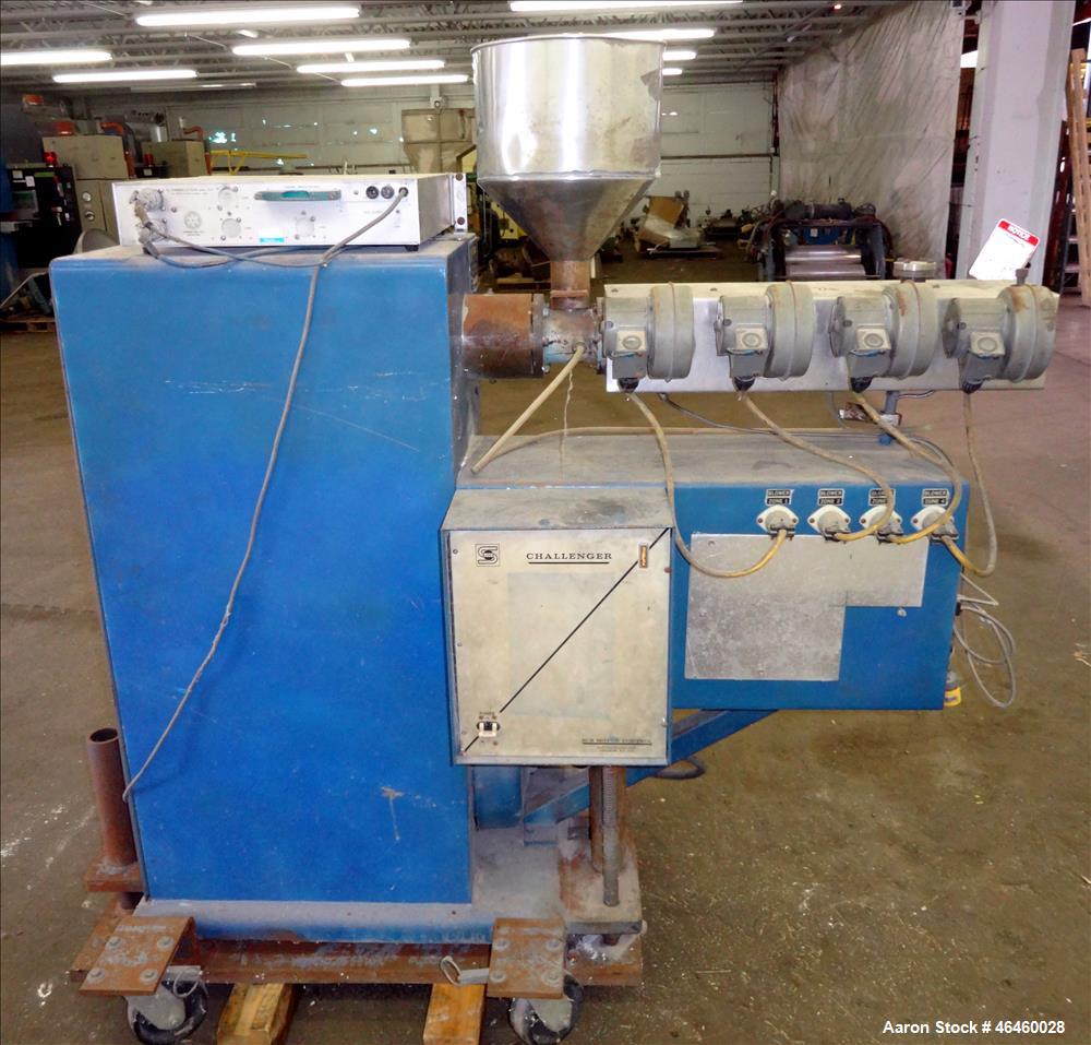 Used Killian 1.25" Single Screw Extruder. Approximate 24 to 1 L/D ratio, electrically heated air cooled 3 zone top vented barrel (plugged), water cooled feed throat with hopper, approximate 43" cente...