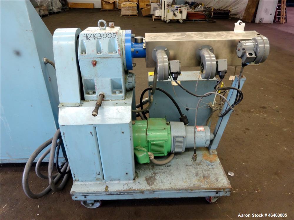 Used Killion 1.25" Single Screw Extruder. Approximate 24:1 L/D Ratio no screw. Electrically Heated, Air cooled 3 zone non-vented barrel. Water cooled feed throat, no hopper. Approximate 42.5" center ...