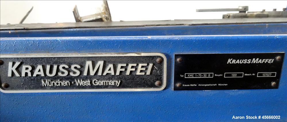 Used Krauss Maffei KME 1-75 Single Screw Extruder.