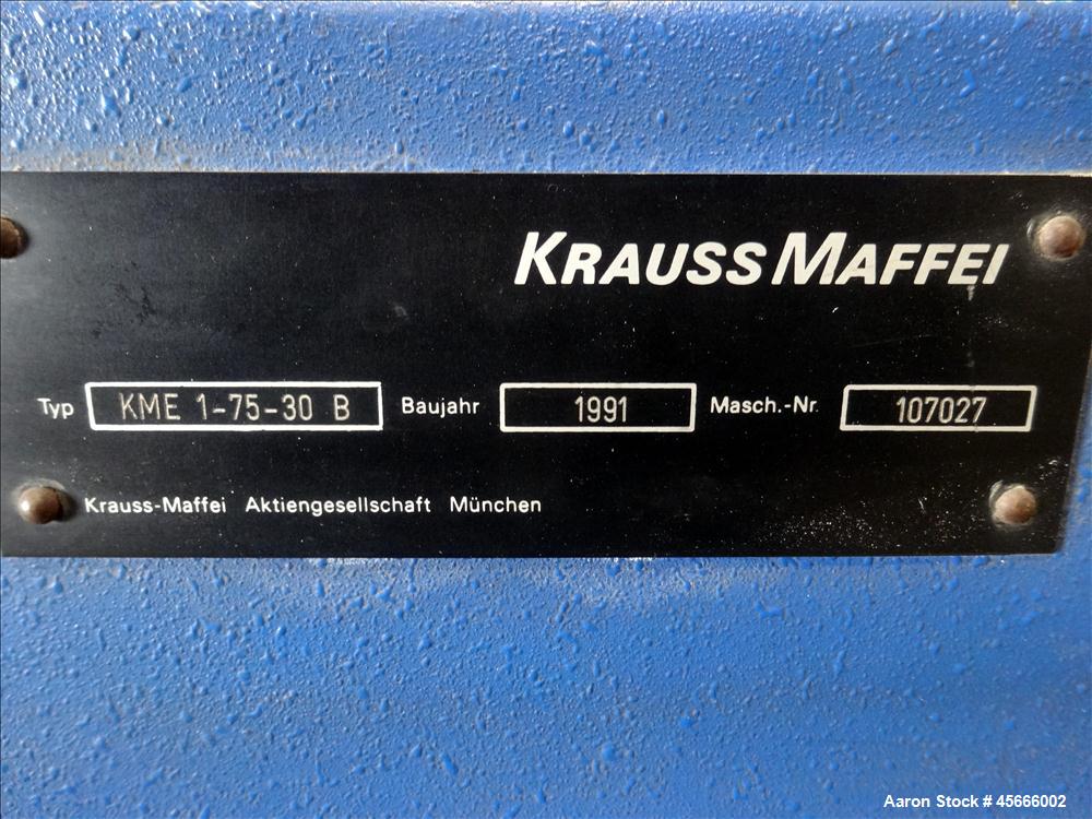 Used Krauss Maffei KME 1-75 Single Screw Extruder.