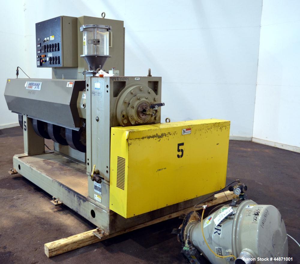 Used American Kuhne 3-1/2" Single Screw Extruder, Model AK 350 24:1 A/C EXT.  Approximately 24 to 1 L/D ratio. Electrically heated, air cooled 4 zone non-vented barrel, water cooled feed throat with ...