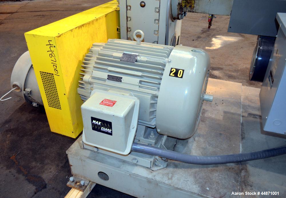 Used American Kuhne 3-1/2" Single Screw Extruder, Model AK 350 24:1 A/C EXT.  Approximately 24 to 1 L/D ratio. Electrically heated, air cooled 4 zone non-vented barrel, water cooled feed throat with ...