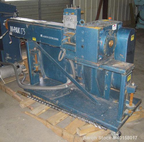 Used Akron 1 3/4" Single Screw Extruder, Model M-PAK175, approximate 24 to 1 L/D ratio. Electrically heated, air cooled 3 zone non-vented barrel. Water cooled feed throat with a lump breaker, no hopp...