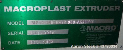 Used Macroplast Extrusion Tecnology 3" extruder, model ME-2-45026A1S-080-AC200V5