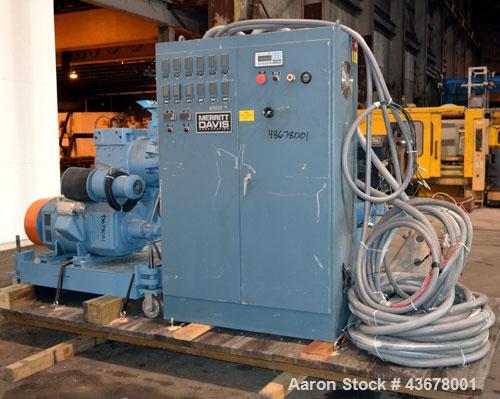 Used Merritt Davis 3-1/2” Single Screw, Model A/C MX R.H. Approximate 24 to 1 L/D ratio. Electrically heated, air cooled 5 zone non-vented barrel, approximate 42" centerline height. Water cooled feed...