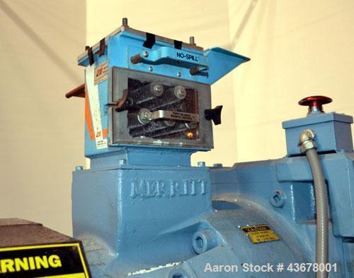 Used Merritt Davis 3-1/2” Single Screw, Model A/C MX R.H. Approximate 24 to 1 L/D ratio. Electrically heated, air cooled 5 zone non-vented barrel, approximate 42" centerline height. Water cooled feed...