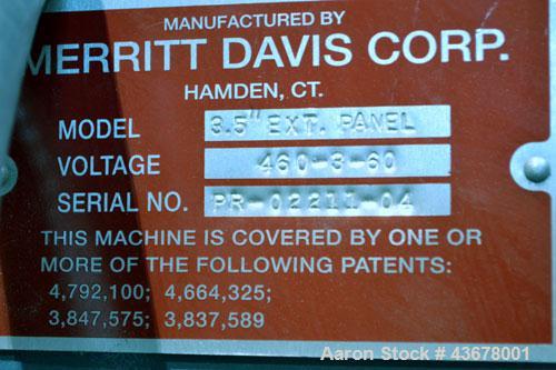 Used Merritt Davis 3-1/2” Single Screw, Model A/C MX R.H. Approximate 24 to 1 L/D ratio. Electrically heated, air cooled 5 zone non-vented barrel, approximate 42" centerline height. Water cooled feed...
