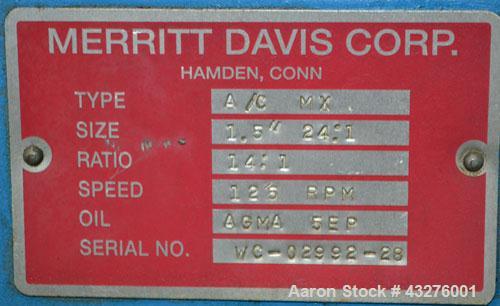 Used Merritt Davis 1-1/2” Single Screw, Model A/C MX. Approximate 24 to 1 L/D ratio. Electrically heated, air cooled 4 zone non-vented barrel, approximate 42" centerline height. Water cooled feed thr...