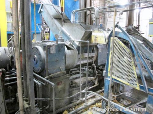 Used Merritt Davis 8" Hot Feed Extruder, approximate 12 to 1 L/D ratio. Electrically heated, water cooled. Vented/plugged barrel, 103’’ long. Oversize feed throat, 34’’ x 29’’ with a ram assist. Extr...
