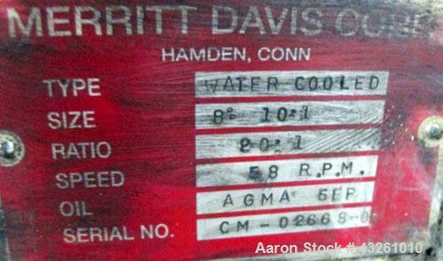 Used Merritt Davis 8" Hot Feed Extruder, approximate 12 to 1 L/D ratio. Electrically heated, water cooled. Vented/plugged barrel, 103’’ long. Oversize feed throat, 34’’ x 29’’ with a ram assist. Extr...