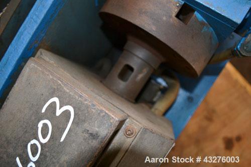 Used Merritt Davis ¾” Pedestal Mounted Single Screw Co-Extruder. Approximate 24 to 1 L/D ratio. Electrically heated, air cooled 3 zone non-vented barrel. Feed throat, no hopper. Driven by a 3 hp, 500...