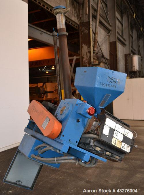 Used Merritt Davis ¾” Pedestal Mounted Single Screw Co-Extruder. Approximate 24 to 1 L/D ratio. Electrically heated, air cooled 3 zone non-vented barrel. Water cooled feed throat with hopper. Driven ...