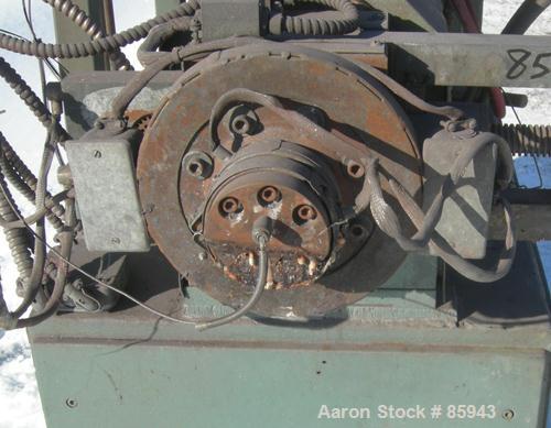 Used Munchy 4" Tapered to 2" Single Screw Extruder, Approximate 8:1 L/D Ratio. Electrically heated, air cooled, non-vented barrel. Feed throat with ram feeder driven by an 11 KW (15 HP) motor thru a ...