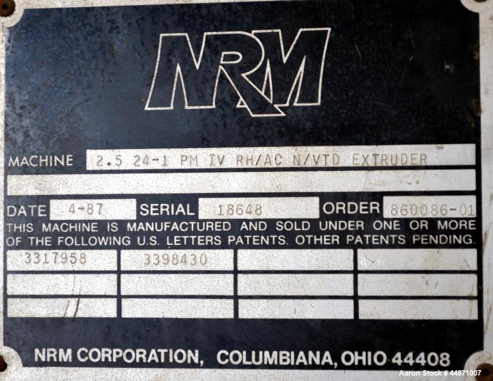 Used NRM Pacemaker IV 2-1/2" Single Screw Extruder, Model 2.5-24.1-PMIV-RH/AC-N