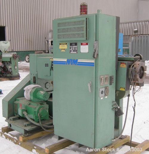 Used NRM 2 1/2" Single Screw Extruder, Model 2.5-24:1 PMIVRH/ACNVTD. Approximate 24:1 L/D ratio. Eletrically heated, air cooled 4 zone non-vented barrel. Water cooled feed throat, no hopper. Approxim...