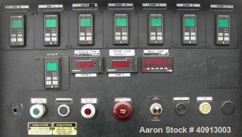 Used NRM 2 1/2" Single Screw Extruder, Model 2.5-24:1 PMIVRH/ACNVTD. Approximate 24:1 L/D ratio. Eletrically heated, air cooled 4 zone non-vented barrel. Water cooled feed throat, no hopper. Approxim...