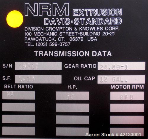 Used- NRM/Davis Standard 3-1/2" Single Screw Extruder, Model 3.5 PM III