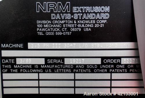 Used NRM/Davis Standard 3-1/2" Single Screw Extruder, Model 3.5 PM III