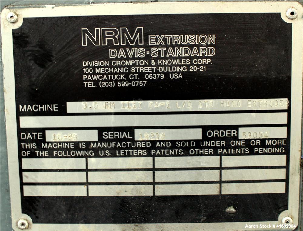 Used NRM/Davis Standard 3-1/2" Single Screw Extruder, Model Pacemaker III 35PMI