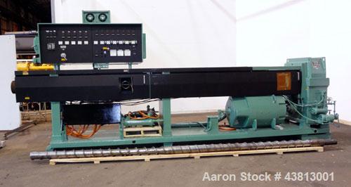Used NRM Pacemaker 6" Single Screw Extruder, Model 6 PM III. 32 to 1 L/D Ratio. Electrically heated, water cooled 7 zone side vented barrel with a pump, tank, and heat exchanger. Water cooled feed th...