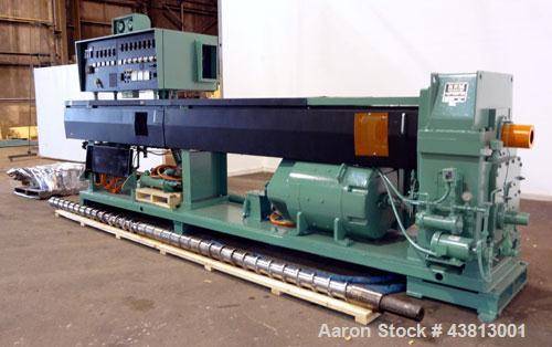 Used NRM Pacemaker 6" Single Screw Extruder, Model 6 PM III. 32 to 1 L/D Ratio. Electrically heated, water cooled 7 zone side vented barrel with a pump, tank, and heat exchanger. Water cooled feed th...