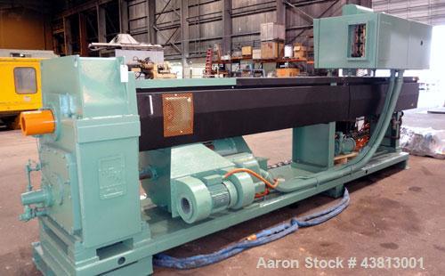 Used NRM Pacemaker 6" Single Screw Extruder, Model 6 PM III. 32 to 1 L/D Ratio. Electrically heated, water cooled 7 zone side vented barrel with a pump, tank, and heat exchanger. Water cooled feed th...