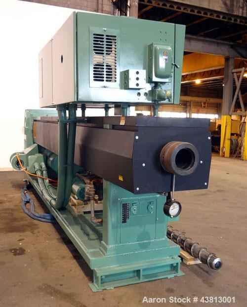 Used NRM Pacemaker 6" Single Screw Extruder, Model 6 PM III. 32 to 1 L/D Ratio. Electrically heated, water cooled 7 zone side vented barrel with a pump, tank, and heat exchanger. Water cooled feed th...