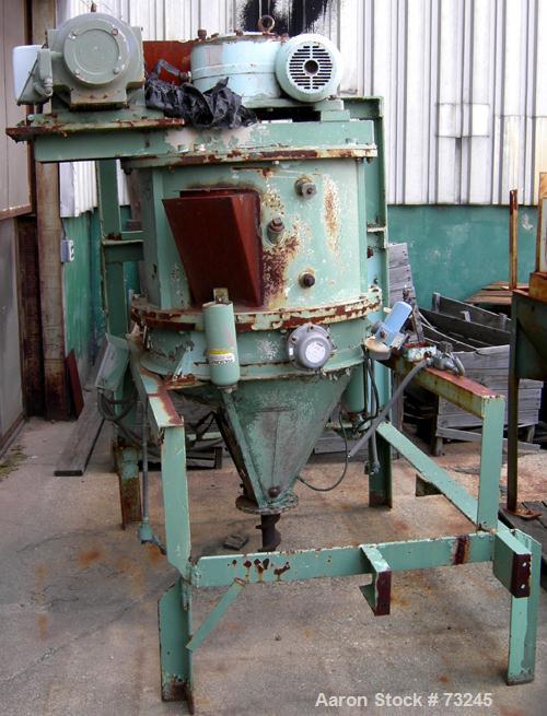 USED: NRM 4-1/2" single screw extruder, model PM70. 24:1 L/D ratio. Approx 6 zone top vented barrel, electrically heated, water cooled, with pump and tank. Water cooled feed throat. Approximate 42" c...