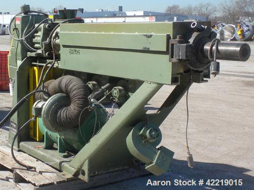 Used NRM Pacemaker 2-1/2" Single Screw Extruder. Approximately 24 to 1 L/D ratio. Electrically heated, air cooled 3 zone non-vented barrel. Water cooled feed throat, no hopper. Approximate 42" center...