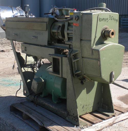 Used NRM Pacemaker 2-1/2" Single Screw Extruder. Approximately 24 to 1 L/D ratio. Electrically heated, air cooled 3 zone non-vented barrel. Water cooled feed throat, no hopper. Approximate 42" center...
