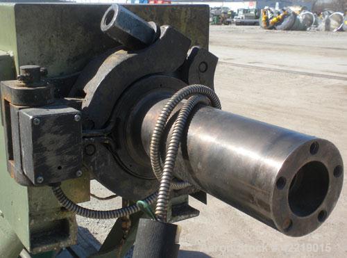 Used NRM Pacemaker 2-1/2" Single Screw Extruder. Approximately 24 to 1 L/D ratio. Electrically heated, air cooled 3 zone non-vented barrel. Water cooled feed throat, no hopper. Approximate 42" center...