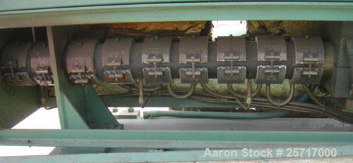 Used: 1-1/2" single screw co-extruder, driven by a 10 hp DC gearmotor and a control panel with an Emerson electrostat drive. Reportedly built 1989.