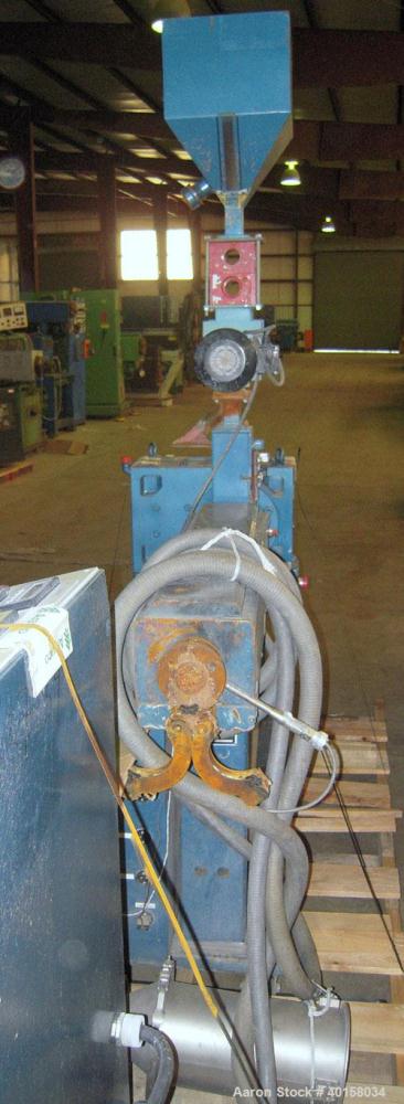 Used Akron 1 3/4" Single Screw Extruder, Model M-PAK175, approximately 24 to 1 L/D ratio. Electrically heated, air cooled 3 zone non-vented barrel. Water cooled feed throat with a lump breaker, no ho...