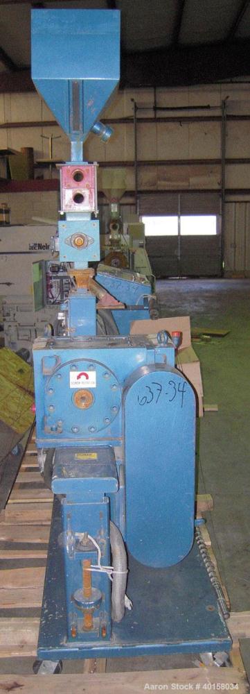 Used Akron 1 3/4" Single Screw Extruder, Model M-PAK175, approximately 24 to 1 L/D ratio. Electrically heated, air cooled 3 zone non-vented barrel. Water cooled feed throat with a lump breaker, no ho...