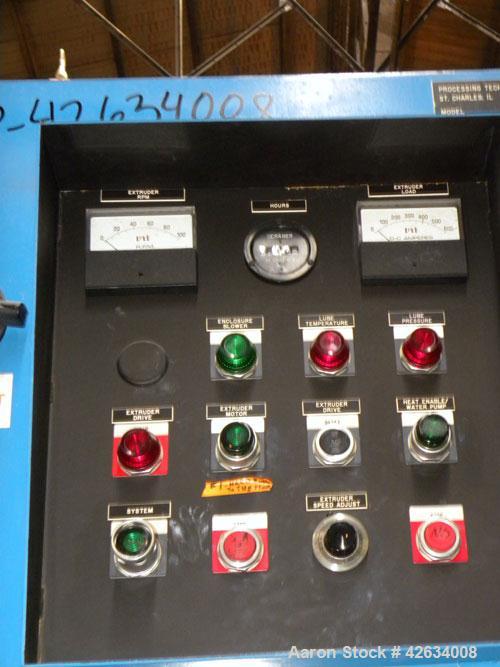 Used PTI 10" Trident Series Single Screw Extruder, Model 10000. Approximate 10 to 1 L/D ratio. 3 Zone electrically heated, water cooled non-vented barrel. Closed loop system with pump, tank and heat ...
