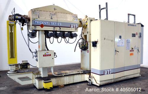 Used PTI Processing Technologies 2-1/2” Trident Series Single Screw Extruder, Model 2500. Approximate 32 to 1 L/D ratio. 5 Zone non-vented barrel electrically heated, air cooled. Water cooled feed th...