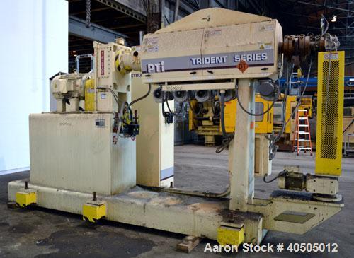 Used PTI Processing Technologies 2-1/2” Trident Series Single Screw Extruder, Model 2500. Approximate 32 to 1 L/D ratio. 5 Zone non-vented barrel electrically heated, air cooled. Water cooled feed th...