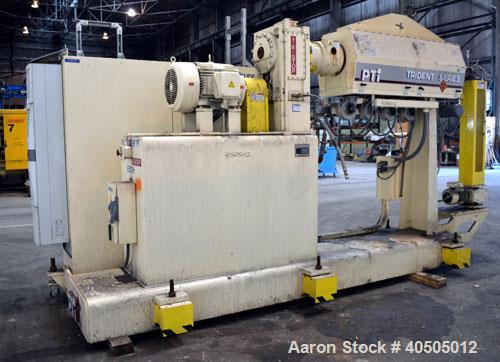 Used PTI Processing Technologies 2-1/2” Trident Series Single Screw Extruder, Model 2500. Approximate 32 to 1 L/D ratio. 5 Zone non-vented barrel electrically heated, air cooled. Water cooled feed th...