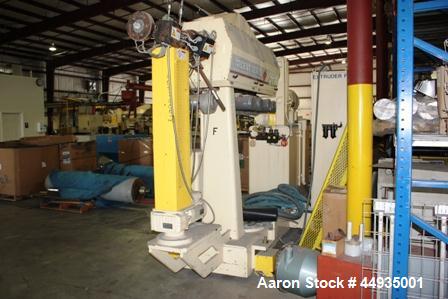 Used PTI 2.5" Diameter Single Screw Extruder, Model 2500.  Approximately 30 to 1 L/D ratio.  Electrically heated, air cooled 5 zone barrel.  Approximately 89” centerline height.  Driven by a 5 hp AC ...