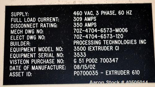 Used PTI Processing Technologies 3-1/2" Trident Series Single Screw Extruder