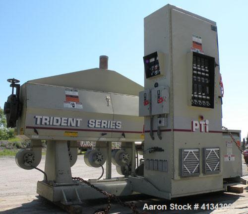 Used PTI 3.5" Trident Series Single Screw Extruder, Model 3500. 30 to 1 L/D ratio. Barrel measures 107" from back of feed throat to end of barrel. 5 zone electrically heated, air cooled, non-vented b...