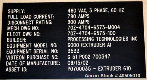 Used PTI Processing Technologies 6” Trident Series Single Screw Extruder, Model