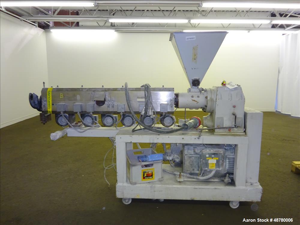 Used Paul Muller Single Screw Extruder, Model Elek 45-36D, 45 mm (1.75") Diameter Screw, 36:1 L/D Ratio. Approximate 71" long x 42.5" center line height. (6) Barrel sections, electrically heated, wat...