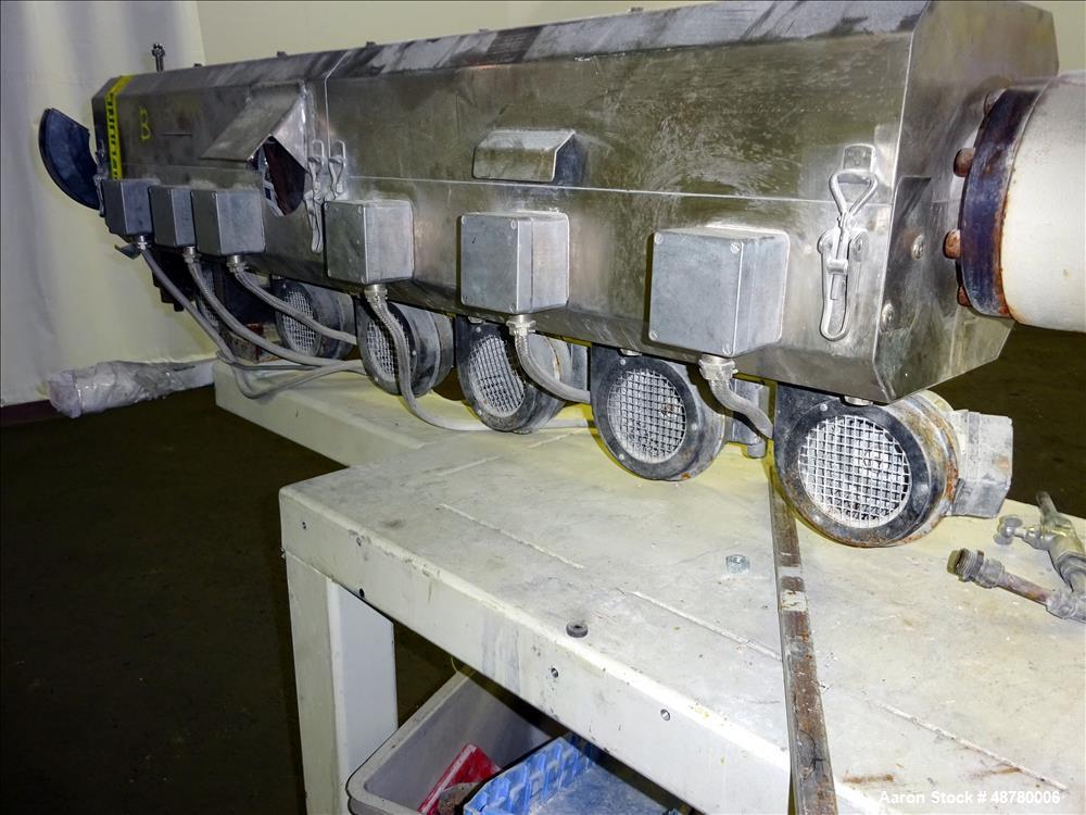 Used Paul Muller Single Screw Extruder, Model Elek 45-36D, 45 mm (1.75") Diameter Screw, 36:1 L/D Ratio. Approximate 71" long x 42.5" center line height. (6) Barrel sections, electrically heated, wat...