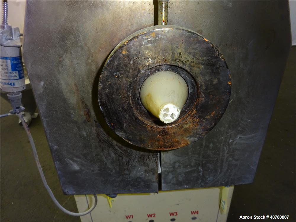 Used Paul Muller single screw extruder, type ELEK 60-36D. 2.34" (60 mm) dia. 36:1 L/D. (8) Total zones (7) barrel zones, electrically heated, air cooled (1) water cooled feed throat. Approximate 91" ...