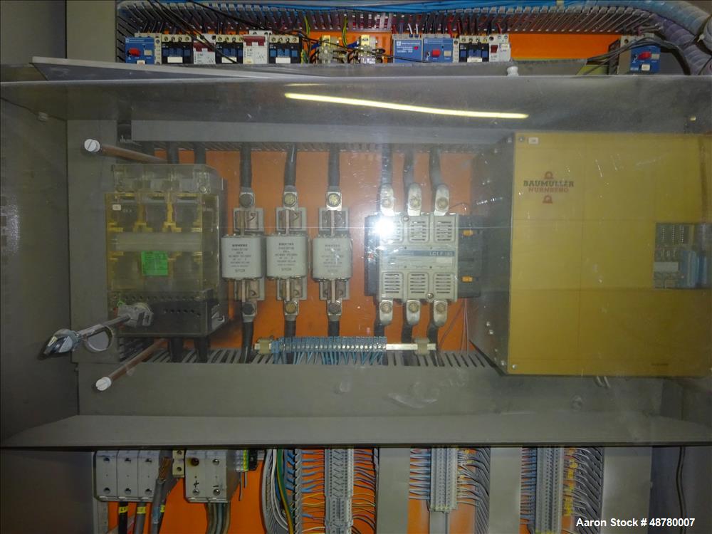 Used Paul Muller single screw extruder, type ELEK 60-36D. 2.34" (60 mm) dia. 36:1 L/D. (8) Total zones (7) barrel zones, electrically heated, air cooled (1) water cooled feed throat. Approximate 91" ...