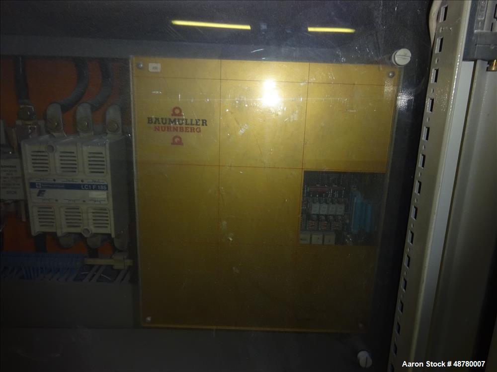 Used Paul Muller single screw extruder, type ELEK 60-36D. 2.34" (60 mm) dia. 36:1 L/D. (8) Total zones (7) barrel zones, electrically heated, air cooled (1) water cooled feed throat. Approximate 91" ...