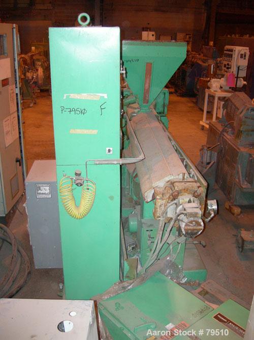 Used Prodex Extruder, 2 1/2" diameter, 30:1 L/D Ratio, Model TM2535U-30. Electrically heated and water cooled barrel. Side vented barrel.15.3:1 gearbox ratio with a model TM35 gearbox. Driven by a 75...